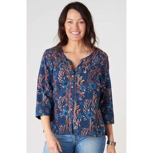 Marketplace Kalini 3/4 Sleeve Cotton Floral Top Blue Orange Women 22-24